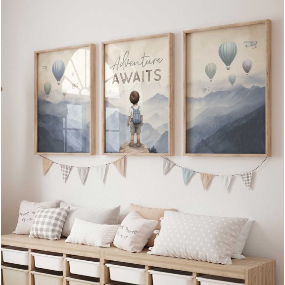 Adventure Awaits Adventure Prints for Boy Adventure Themed Nursery Balloon Adventure s Set 3 Unframed Paper Print 8x12