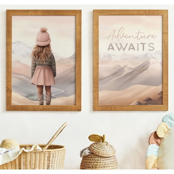Adventure Awaits Art Adventure Nursery Quote Girl Girl Adventure Decor Toddler Decor Girl Nursery Set 2 Stretched Canvas 16x24