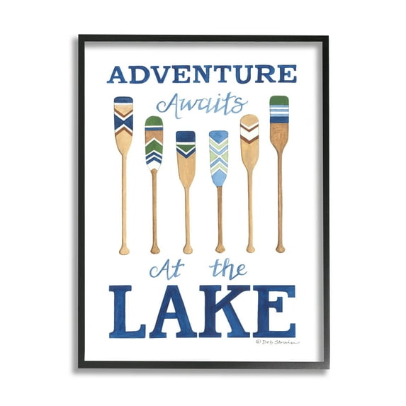 Adventure Awaits At Lake Oars Phrase Inspirational Graphic Art Black Framed Art Print Wall Art