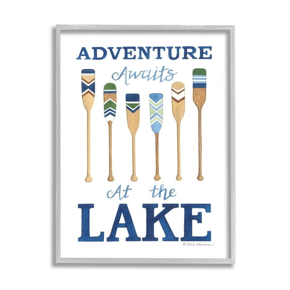 Adventure Awaits At Lake Oars Phrase Inspirational Graphic Art Gray Framed Art Print Wall Art