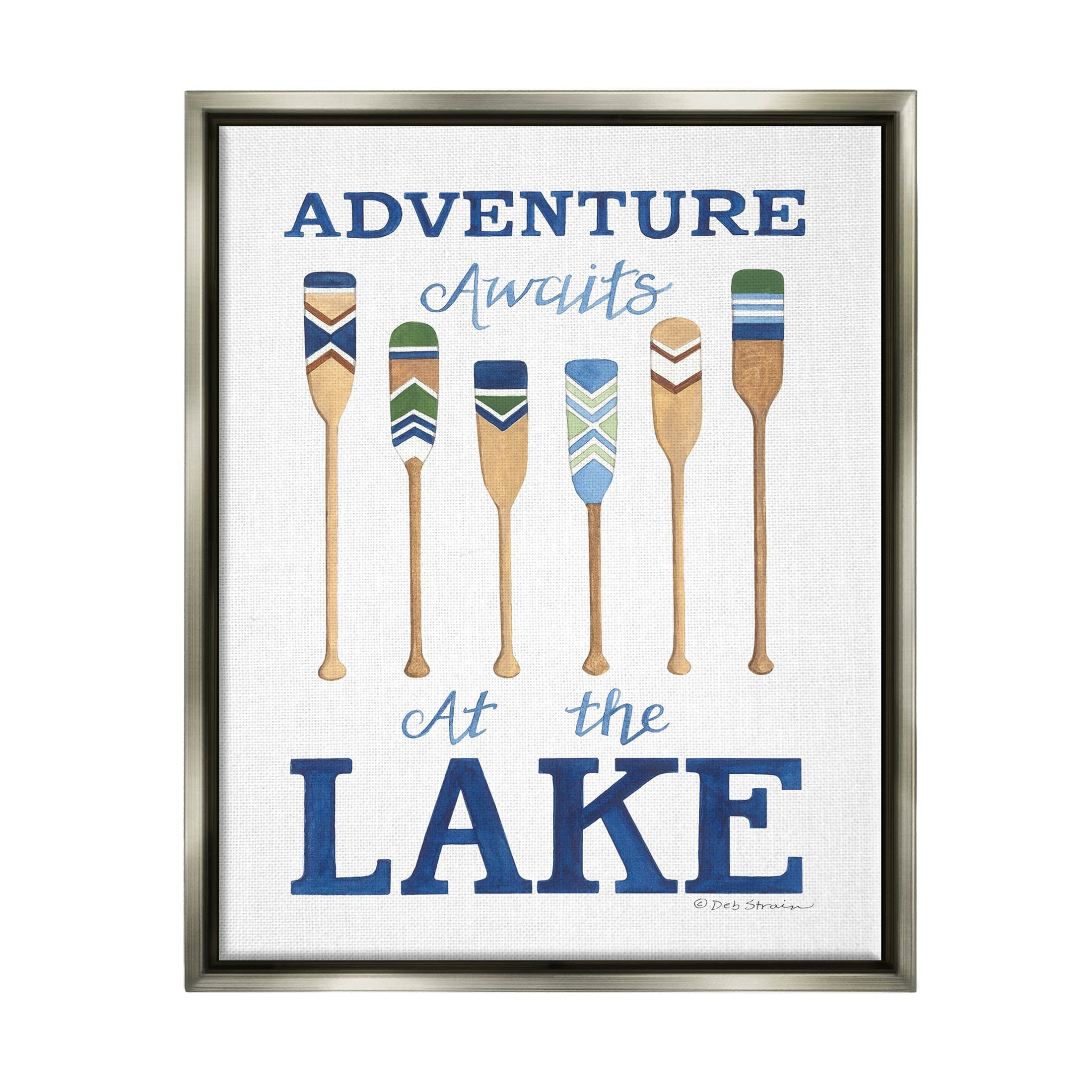 Adventure Awaits At Lake Oars Phrase Inspirational Graphic Art Luster Gray Framed Art Print Wall Art