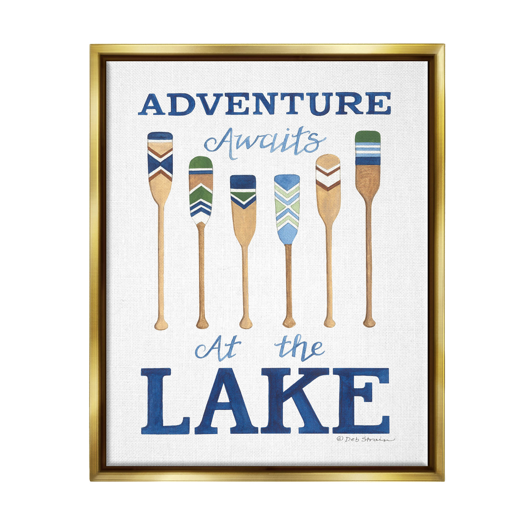 Adventure Awaits At Lake Oars Phrase Inspirational Graphic Art Metallic Gold Framed Art Print Wall Art