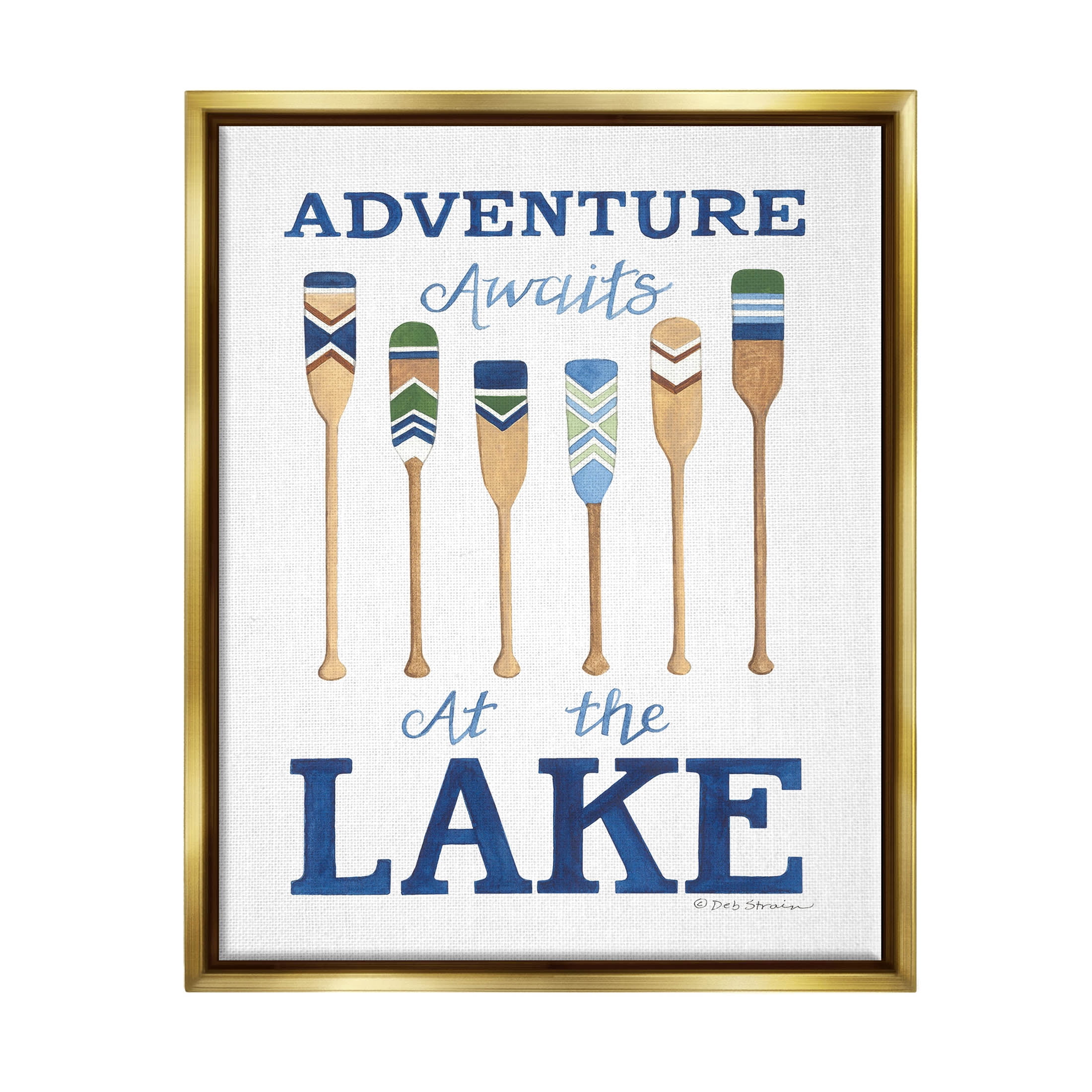 Adventure Awaits At Lake Oars Phrase Inspirational Graphic Art Metallic Gold Framed Art Print Wall Art