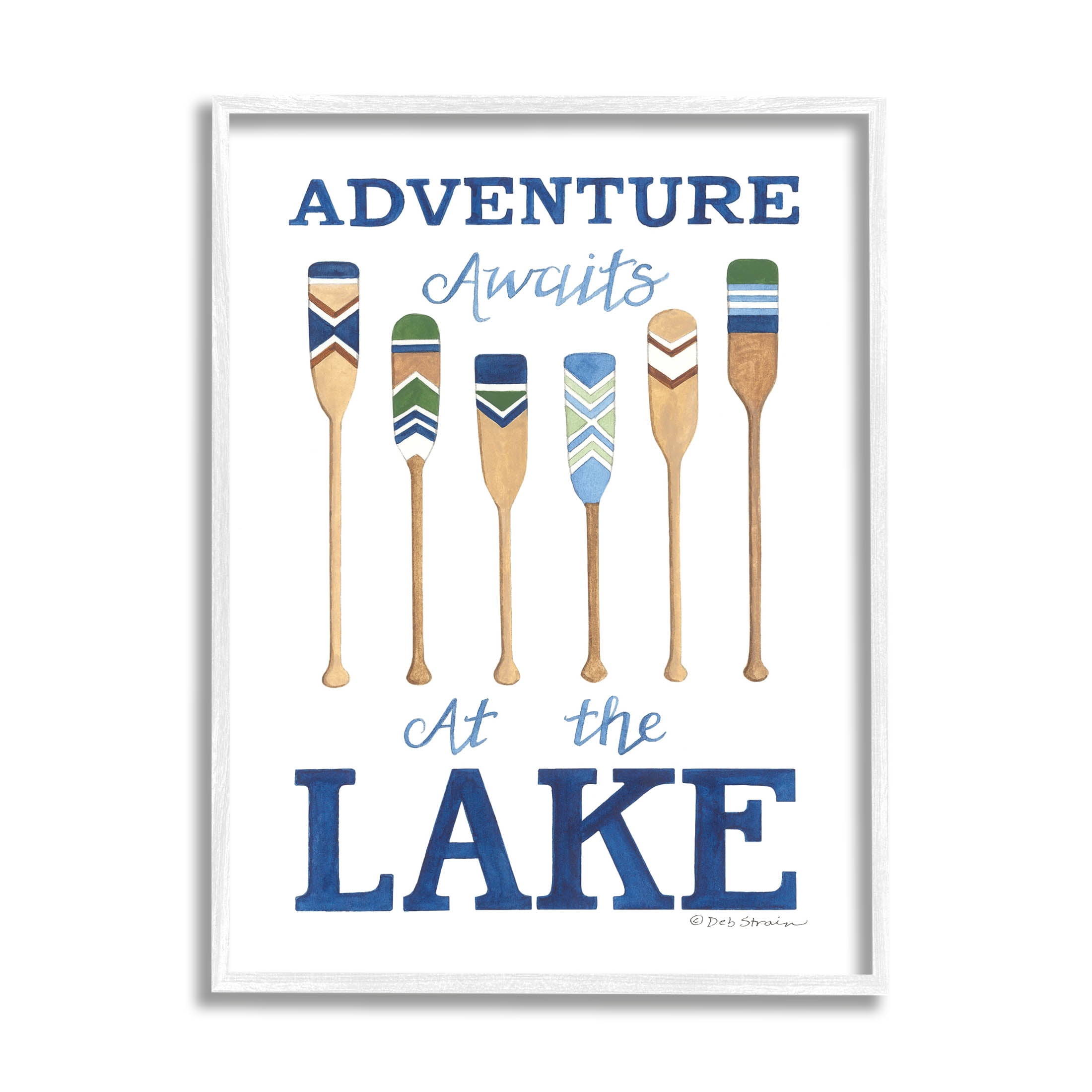 Adventure Awaits At Lake Oars Phrase Inspirational Graphic Art White Framed Art Print Wall Art