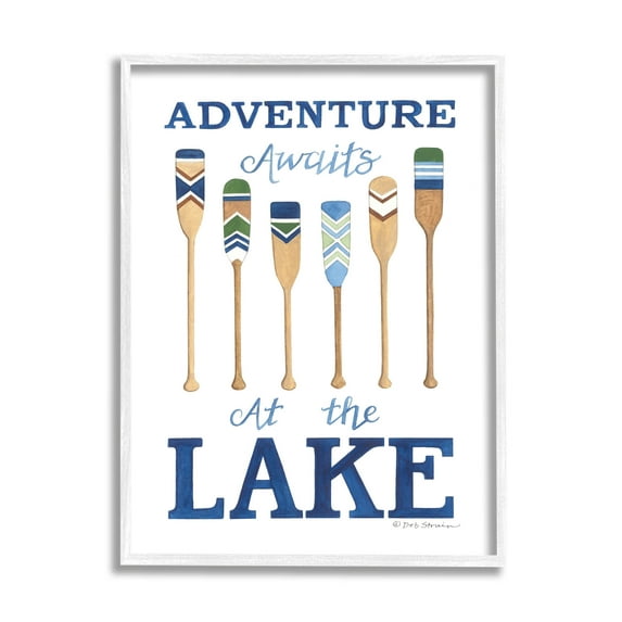 Adventure Awaits At Lake Oars Phrase Inspirational Graphic Art White Framed Art Print Wall Art
