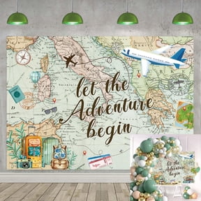 Adventure Awaits Baby Shower Backdrop Let The Adventure Begin Background World Map Travel Birthday Graduation Party Decorations Banner Supplies Photo Booth Props