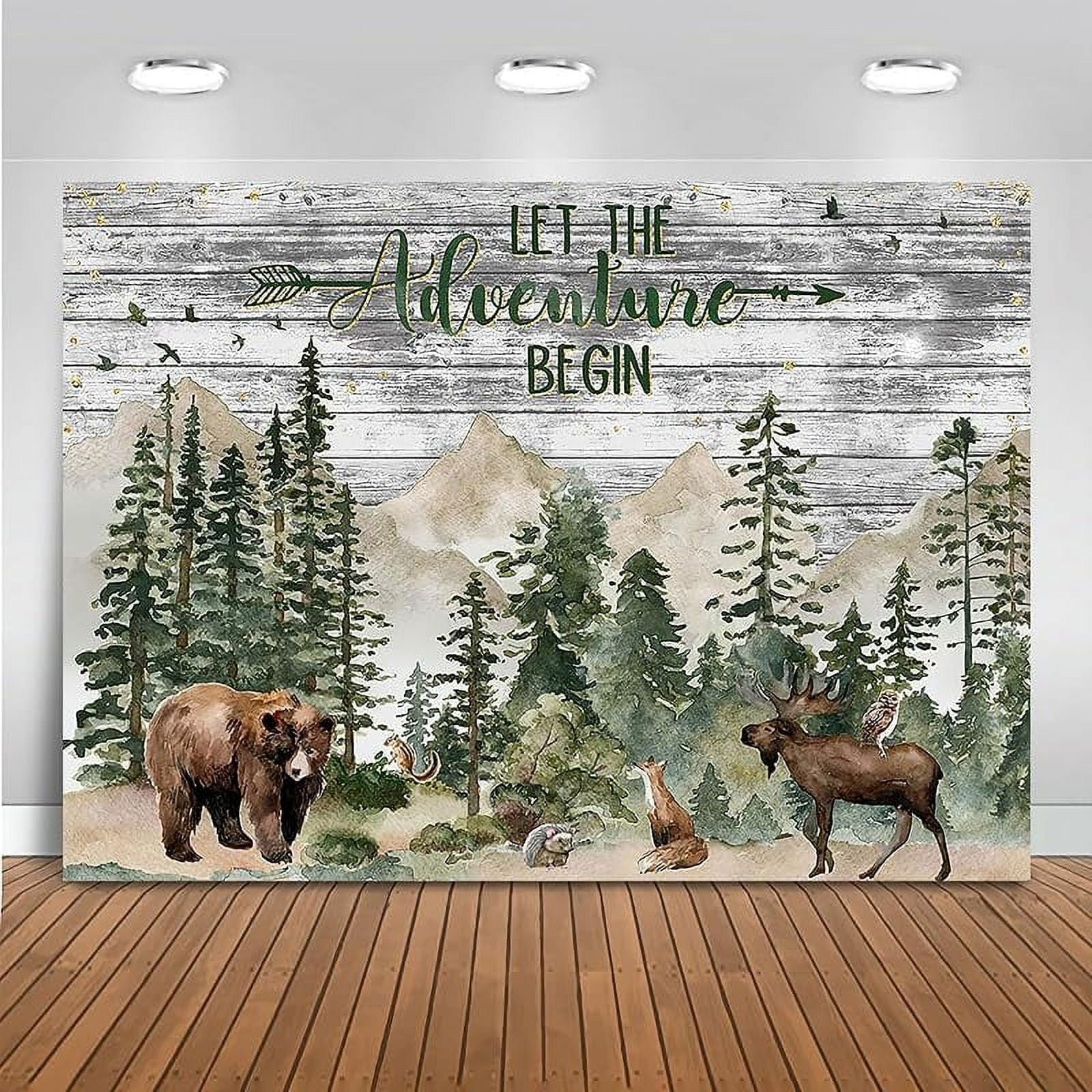 Adventure Awaits Baby Shower Backdrop Let The Adventure Begin Woodland ...