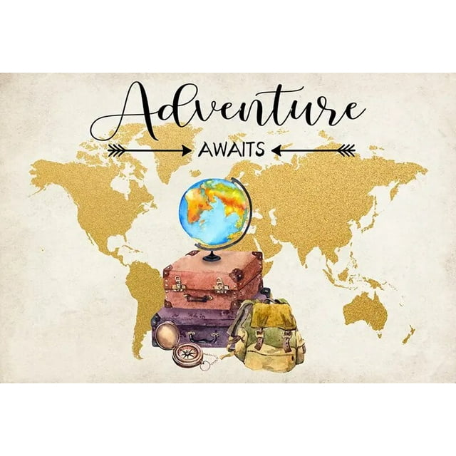 Adventure Awaits Baby Shower Backdrop Wall Decor Travel Map Airplane