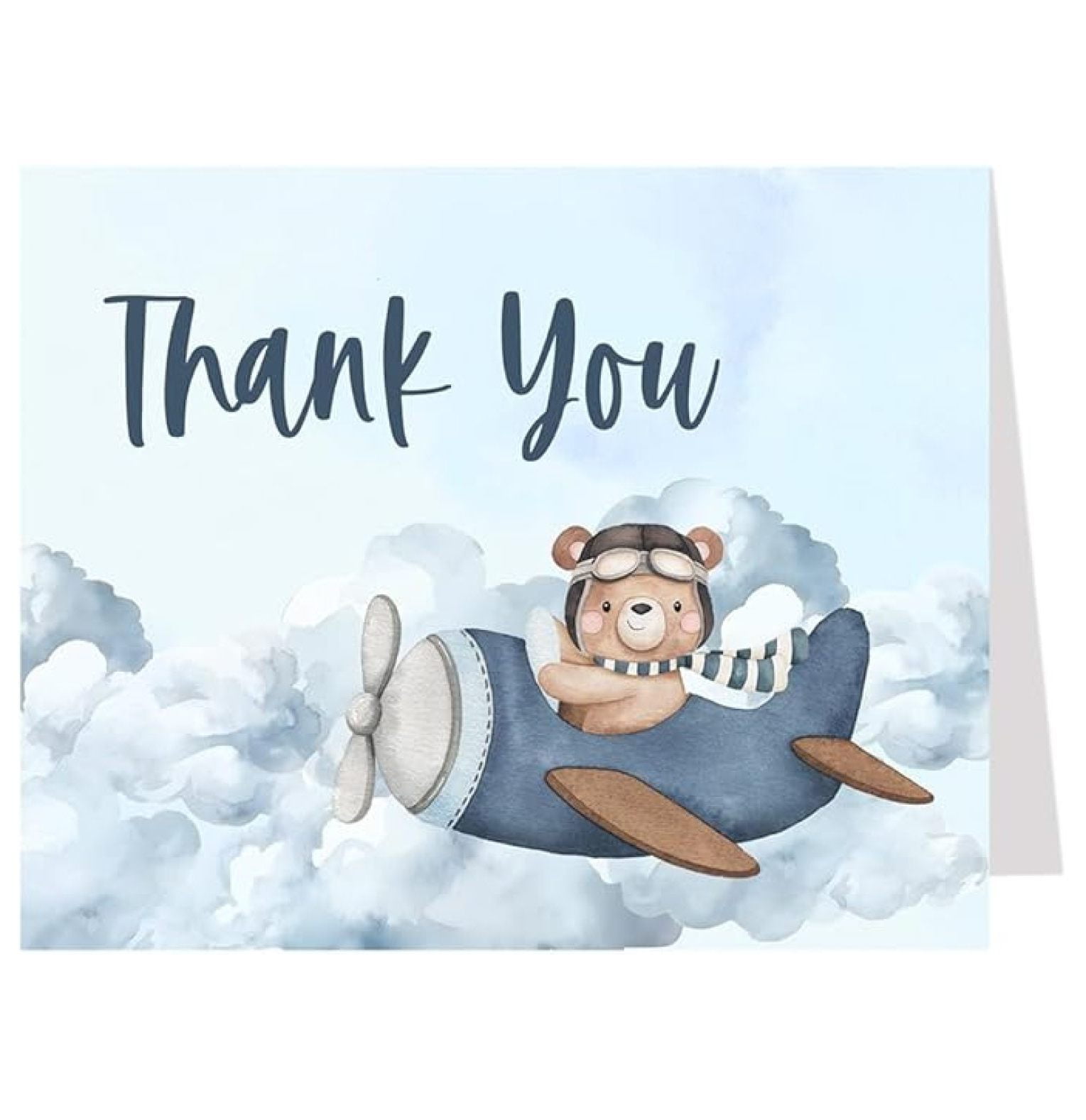 Adventure Awaits Baby Shower Thank You Cards Teddy Bear Airplane Notes With Envelopes (24 count)