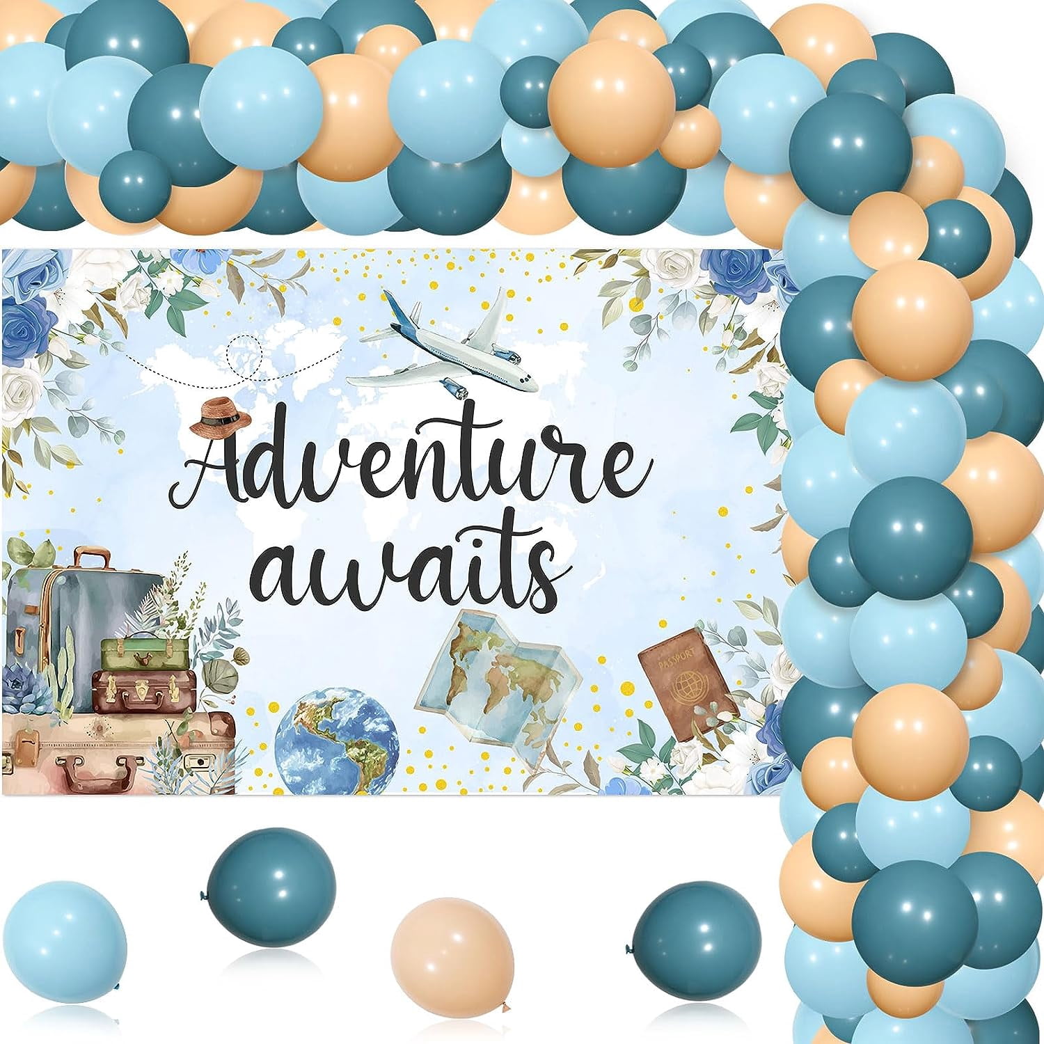 Adventure Awaits Glitter Banner – Baby Shower, Going Away, Travel Theme Party Decor