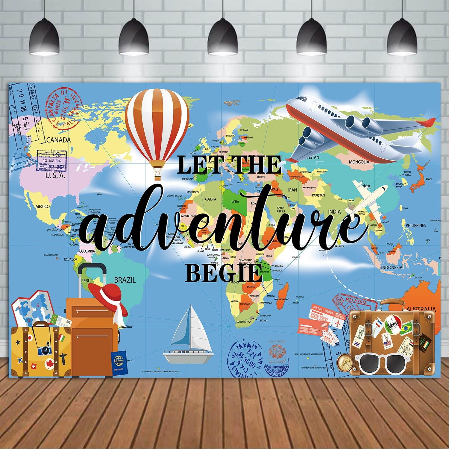 Adventure Awaits Map Floral Baby Shower Backdrop