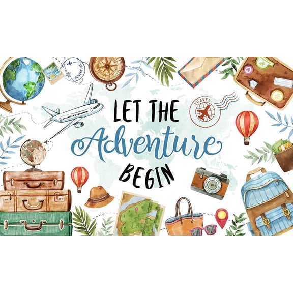 Adventure Awaits Backdrop Let The Adventure Begin Background World Map Graduation Travel Theme Birthday Baby Shower Party Decorations Banner Photo Booth Props