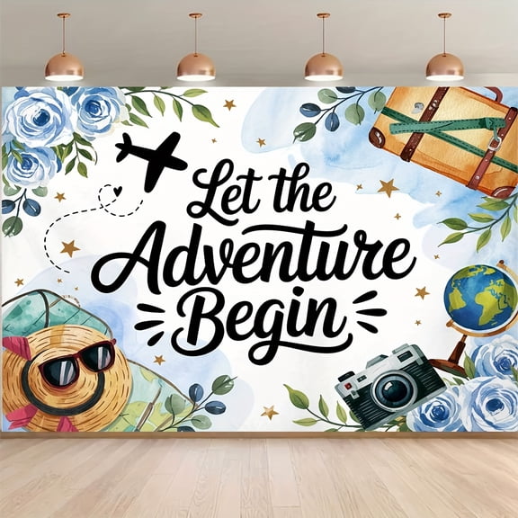 Adventure Awaits Backdrop Watercolor Blue Let The Adventure Begin Bridal Shower Photography Background World Map Travel Adeventure Baby Shower Party Decorations Banner Supplies Photo Booth Props