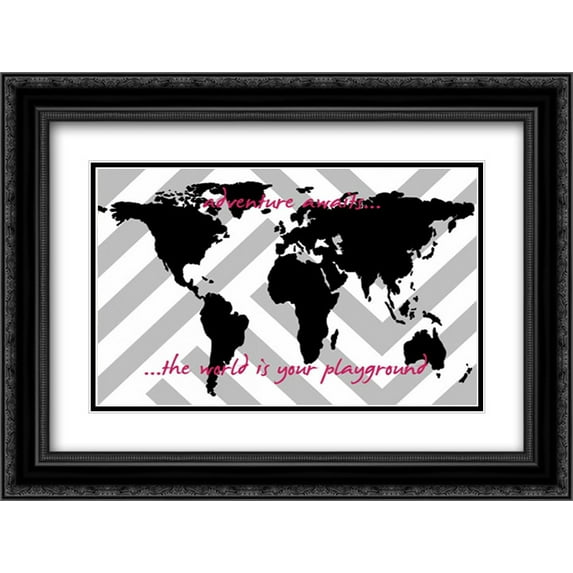 Adventure Awaits Black 2x Matted 24x18 Black Ornate Framed Art Print by Quach, Anna