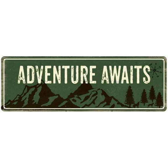 Adventure Awaits Camping Outdoors Metal Sign Gift 6x18 206180091013