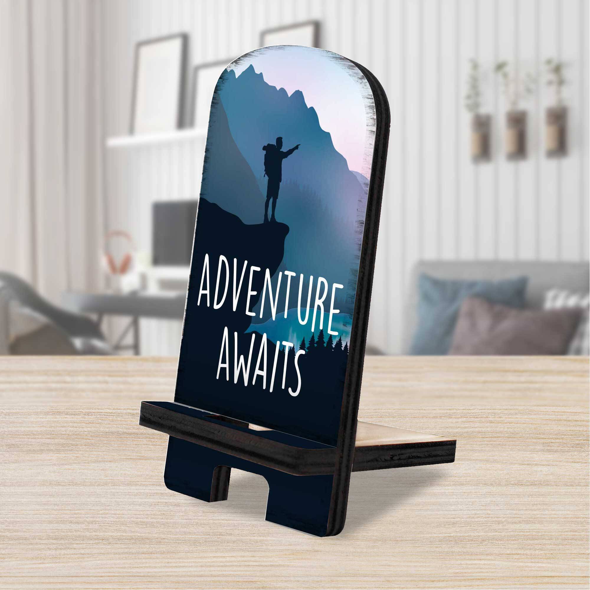 Adventure Awaits Cell Phone Stand Family Decor Wood Mobile Tablet
