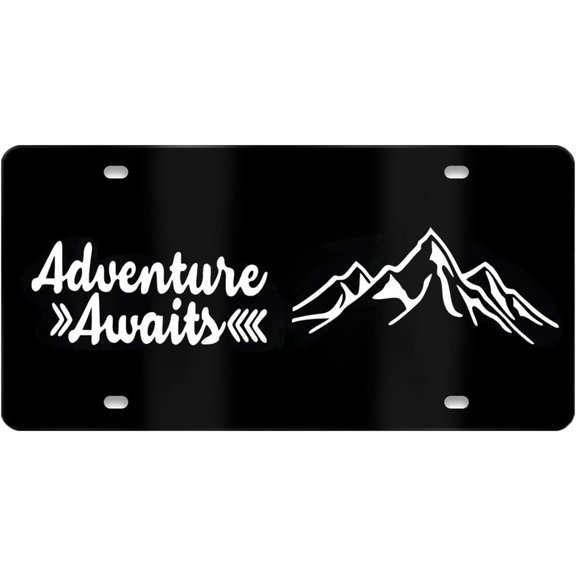 Adventure Awaits Decorative License Plate, Auto Plate Cover, Aluminum Metal, 6 x 12 Inch, Rust-Proof, Waterproof