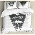 thumbnail image 1 of Adventure Awaits Duvet Cover Set King Size, Vintage Camping and Hiking in the Mountains Badge Forest Exploration, Decorative 3 Piece Bedding Set with 2 Pillow Shams, Grey and White, by Ambesonne, 1 of 3