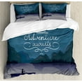 thumbnail image 1 of Adventure Awaits Duvet Cover Set Queen Size, Kayak in a Mountain Lake at Night Camping Activity Lifestyle Quote, Decorative 3 Piece Bedding Set with 2 Pillow Shams, Purple Grey Teal, by Ambesonne, 1 of 3
