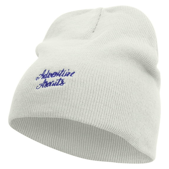 Adventure Awaits Embroidered 8 inch Acrylic Short beanie - White OSFM