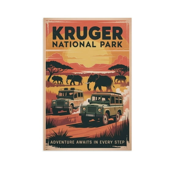 Adventure Awaits in Every Step Kruger National Park Retro Travel Poster Vintage Inspirational Wall Art Print for Study Room Bedroom Creative Space Print Poster