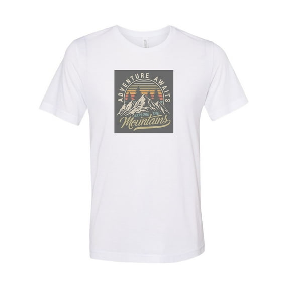 "Adventure Awaits Explore The Mountains, Adventure Shirt, Unisex T, Sublimation Tee, Mountains, Adventure Awaits, Mountain Apparel, Colorado, White, SMALL"