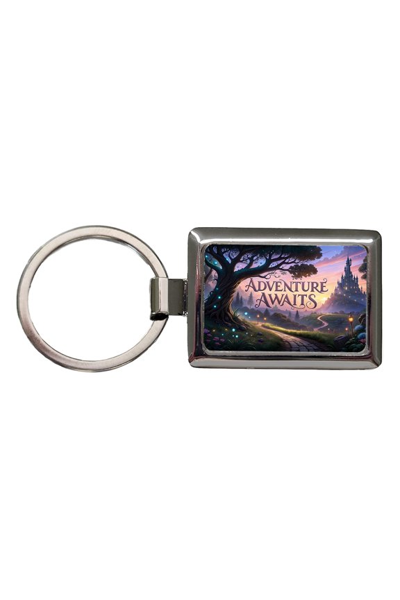 Adventure Awaits Fantasy World Metal Rectangle Keychain