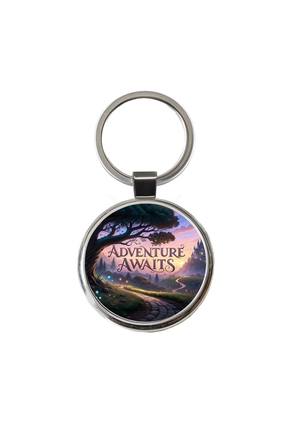 Adventure Awaits Fantasy World Metal Round Keychain