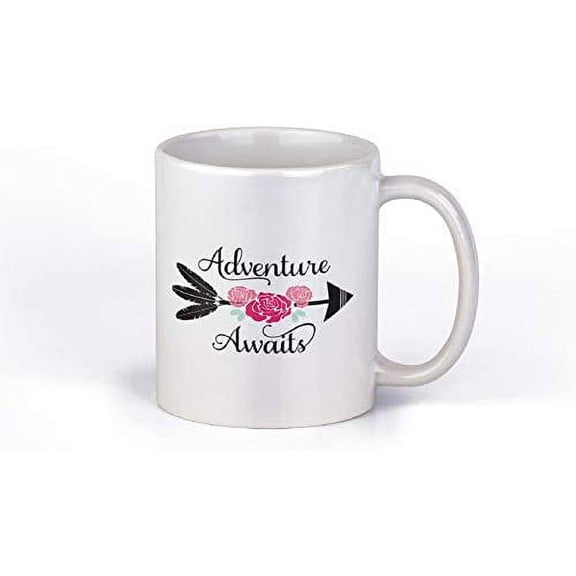Adventure Awaits Floral Arrow Flowers Cute Funny Motivation Inspiration Quote Saying 11-ounce White Ceramic Coffee Mug CMP00040