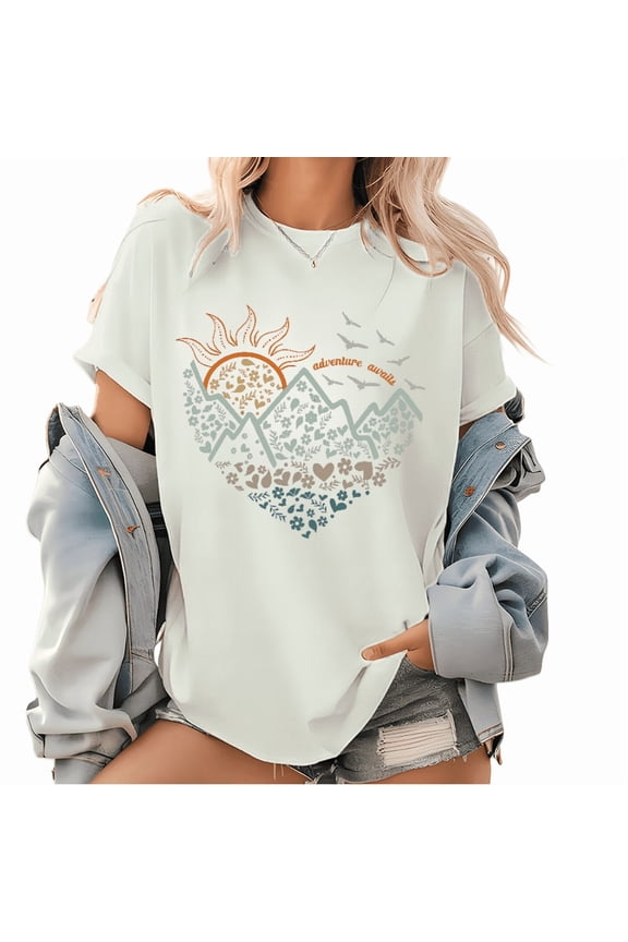 Adventure Awaits Graphic T-Shirt - Camping & Hiking Travel Tee, Nature Lover's Quick-Dry Performance Tops, Men's/Women's Breathable Trekking Shirt for Road Trips