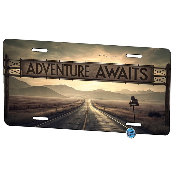 Adventure Awaits Highway Vanishing Point Metal Novelty License Plate