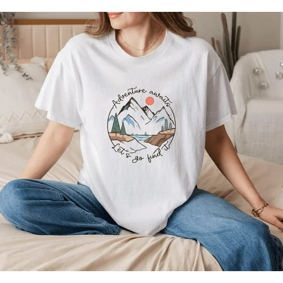 Adventure Awaits Let's Go Fun Exploration Graphic Unisex T-Shirt, for men & women, up to size 5XL