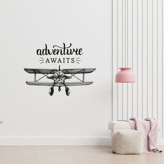 Adventure Awaits Life Quote Airplane Air Plane Jet Helicopter Wall Sticker Art Decal for Girls Boys Kids Room Bedroom Nursery House Fun Home Decor Stickers Wall Art Vinyl Decoration Size (22x30 inch)