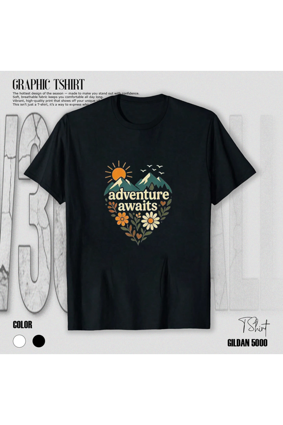Adventure Awaits Mountain Hiking Camping Nature Explorer Item Unisex T-Shirt, up to size 5XL