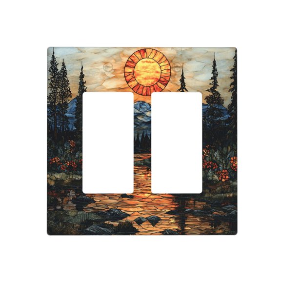 Adventure Awaits Mountains Stained Glass Art Double Toggle Wall Plate Decorative Electrical Outlet Light Switch Cover Switchplate