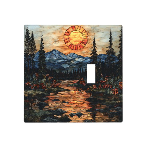 Adventure Awaits Mountains Stained Glass Art Single Toggle Wall Plate Decorative Electrical Outlet Light Switch Cover Switchplate