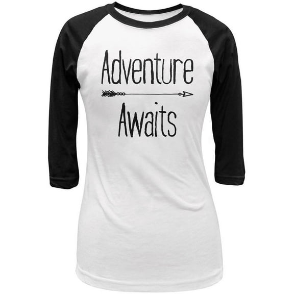 Adventure Awaits Native Arrow White/Black Juniors 3/4 Sleeve Raglan T-Shirt - Large