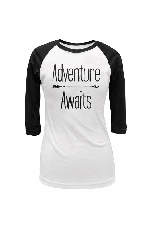 Adventure Awaits Native Arrow White/Black Juniors 3/4 Sleeve Raglan T-Shirt - Medium