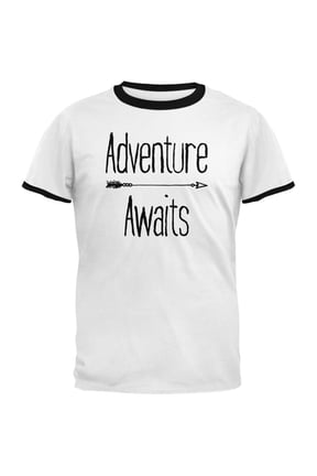 Adventure Awaits Native Arrow White/Black Men's Ringer T-Shirt - Large