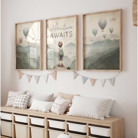 Adventure Awaits Nursery Print Adventure Quote Boy Adventure Nursery Adventure Awaits s Set 3 Unframed Paper Print 8x12