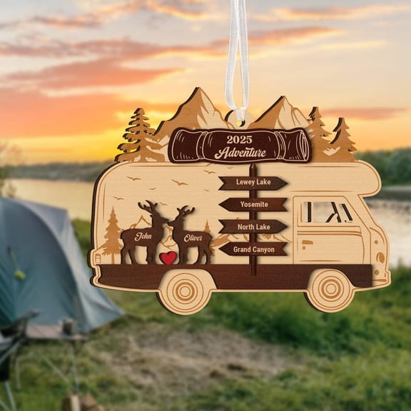 Adventure Awaits Ornament, Camping Lover Gift, Traveling Couple, Campervan, Motorhome Ornament, Road Trip Vacation, National Park Gift