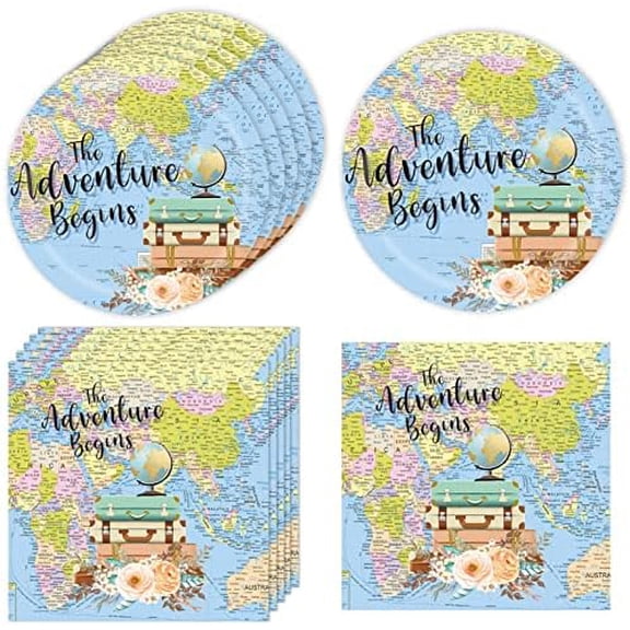 Adventure Awaits Party Decorations for Adventure World Awaits Map Party Supplies Travel Trip Party Decoration Dessert Plates Travel Napkins$$Home Decor, Kitchen, & Other
