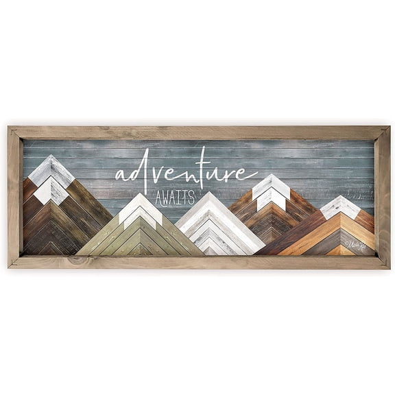 Adventure Awaits Rustic Framed Wood Farmhouse Wall Sign 6x18 (Frame Included)