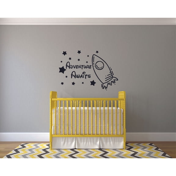 Adventure Awaits Space Newborn Baby Babies Quote Wall Sticker Art Decal for Girls Boys Room Bedroom Nursery Kindergarten House Fun Home Decor Stickers Wall Art Vinyl Decoration Size (20x40 inch)