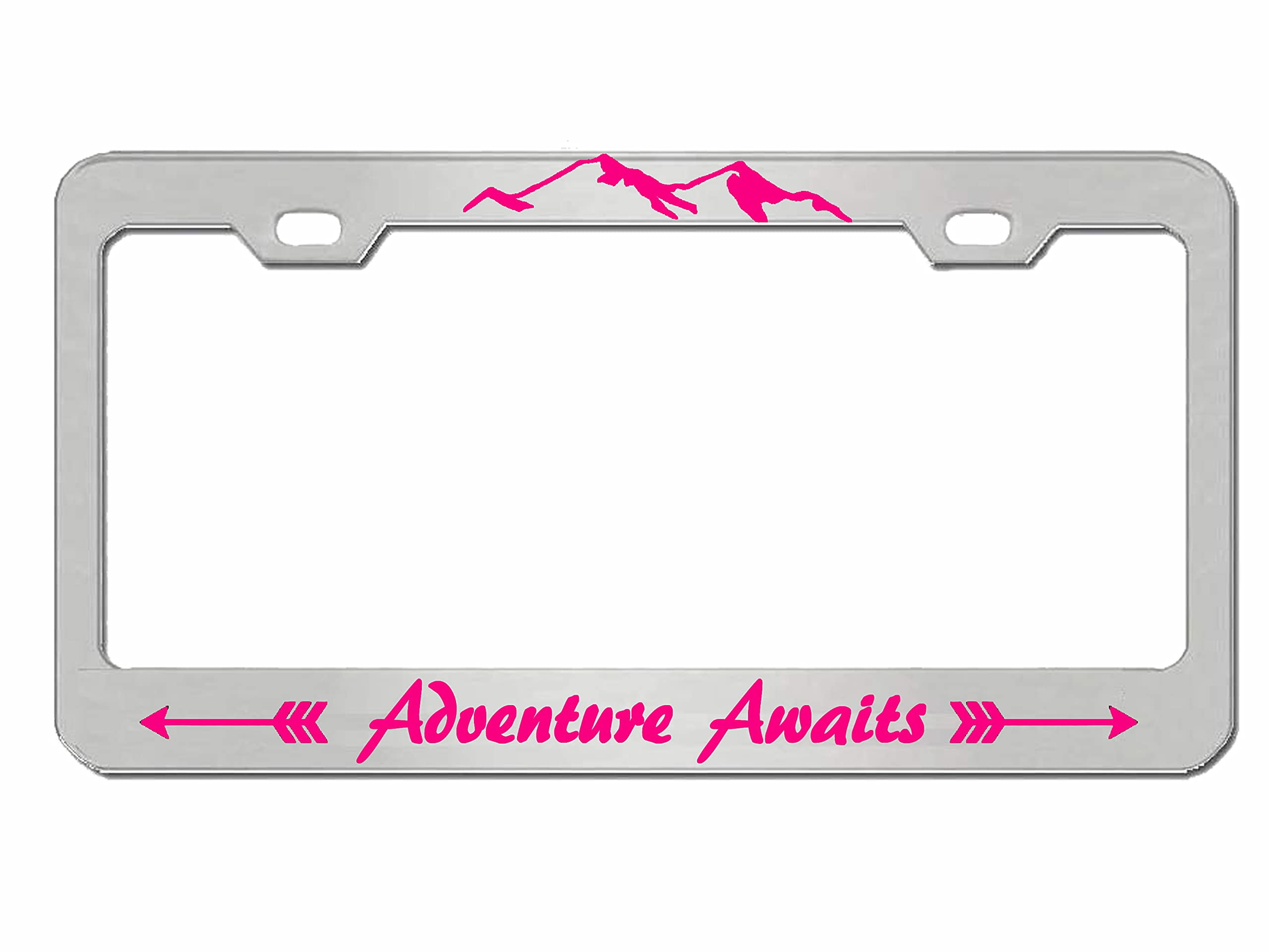 Adventure Awaits Stainless Steel Auto License Plate Frame Car Tag ...