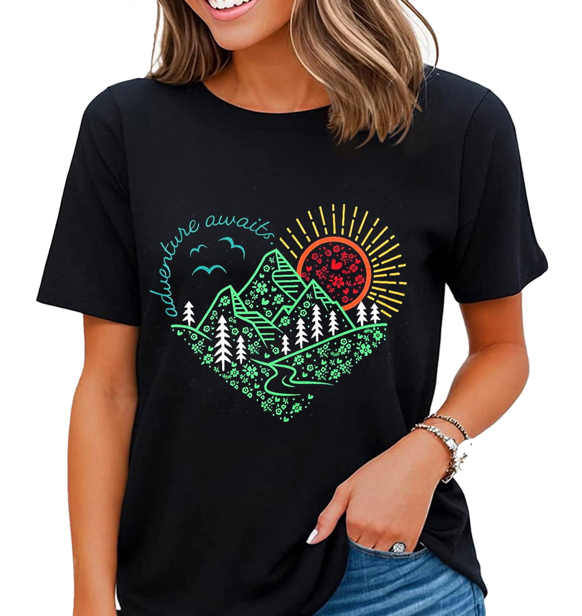 Adventure Awaits T-Shirt For Women - Wanderlust Explore More Nature Hiking Camping Tee