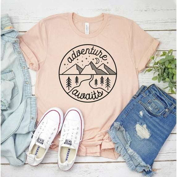 Adventure Awaits T-shirt Summer Shirt Christmas Gift Mountain Tee Wanderlust Top Vacation Hiker Nature Lover Camp For Road Trip Van Life Cute Women