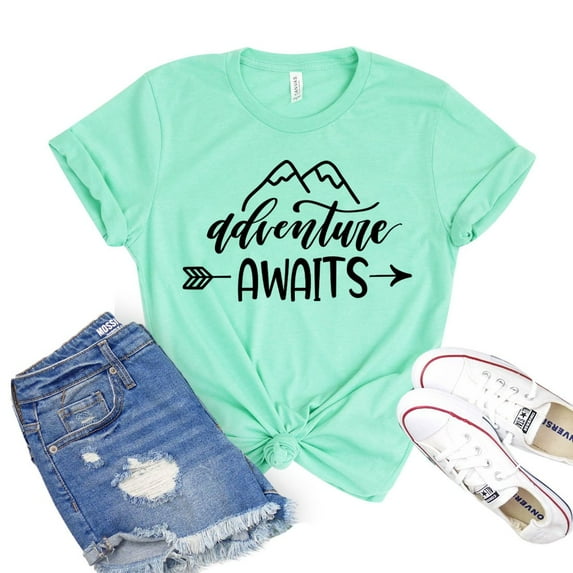 Adventure Awaits T-shirt Women's Camping Tee Backpacking Tshirt Gift For Traveller Hiking Shirts Wanderlust Shirt