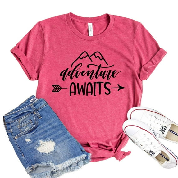Adventure Awaits T-shirt Women's Camping Tee Backpacking Tshirt Gift For Traveller Hiking Shirts Wanderlust Shirt