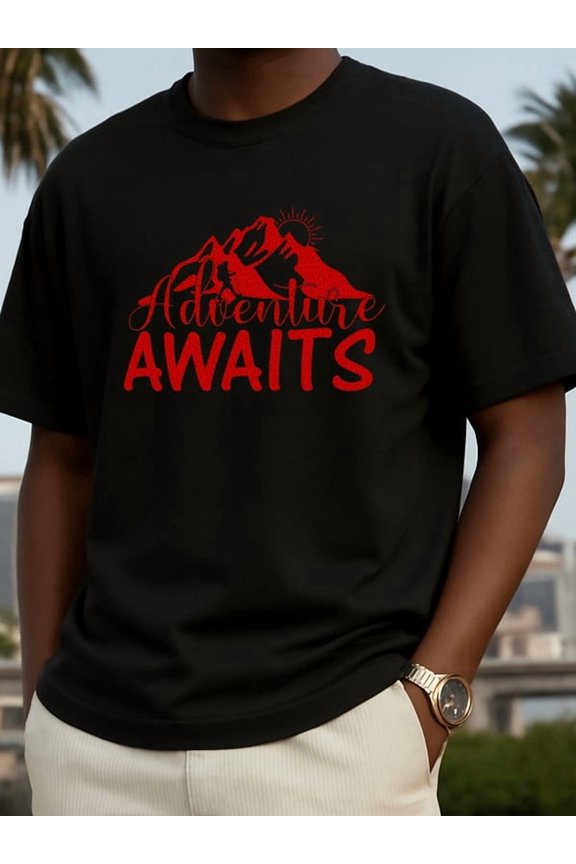Adventure Awaits Tee Christmas t shirt funny t shirts men's 180G 100% Cotton black t shirts For summer Fall, As Gifts All-season fitness top, stylish athletic look, durable activewear elegant glitte